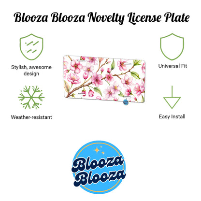 Cherry Blossom Flowers White Metal Vanity Novelty Tag License Plate for Trucks Cars SUVs