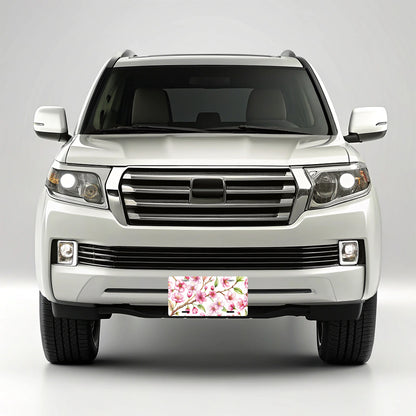 Cherry Blossom Flowers White Metal Vanity Novelty Tag License Plate for Trucks Cars SUVs