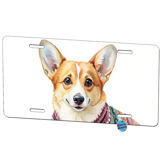 Corgi Dog Wearing A Sweater Watercolor Metal Vanity Novelty Tag License Plate for Trucks Cars SUVs