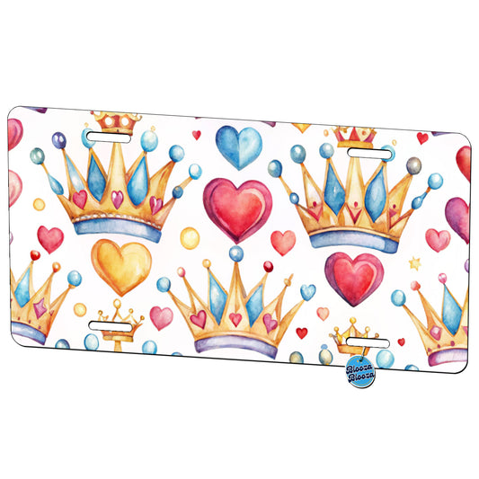 Crowns Royalty Tiaras Hearts Watercolor Metal Vanity Novelty Tag License Plate for Trucks Cars SUVs