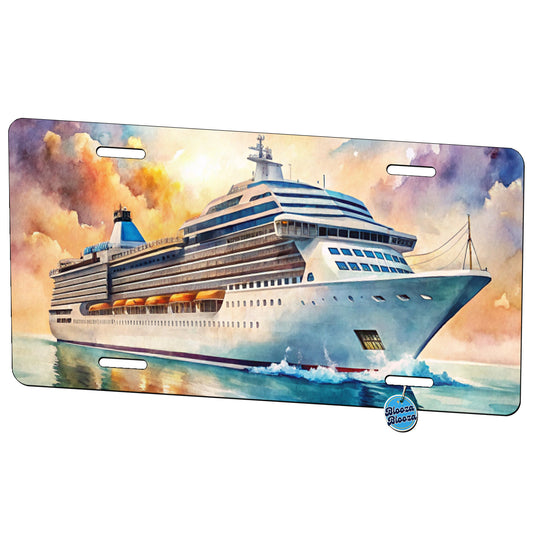 Cruise Ship At Sea Bon Voyage Watercolor Metal Vanity Novelty Tag License Plate for Trucks Cars SUVs