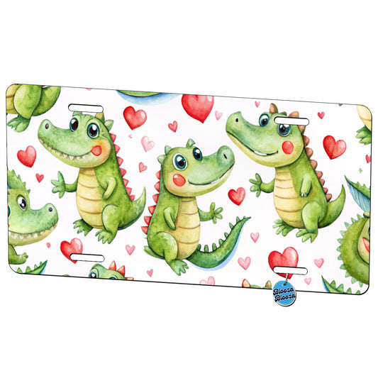 Cute Alligator Crocodiles Hearts Watercolor Metal Vanity Novelty Tag License Plate for Trucks Cars SUVs