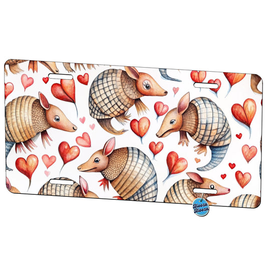 Cute Armadillos Hearts Watercolor Metal Vanity Novelty Tag License Plate for Trucks Cars SUVs