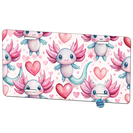 Cute Axolotls Hearts Watercolor Metal Vanity Novelty Tag License Plate for Trucks Cars SUVs