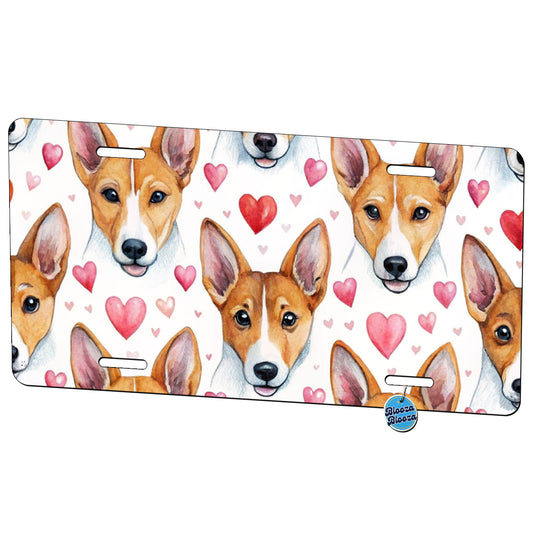 Cute Basenji Dog Faces Hearts Water Metal Vanity Novelty Tag License Plate for Trucks Cars SUVs