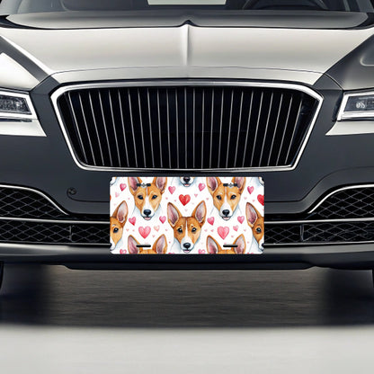 Cute Basenji Dog Faces Hearts Water Metal Vanity Novelty Tag License Plate for Trucks Cars SUVs
