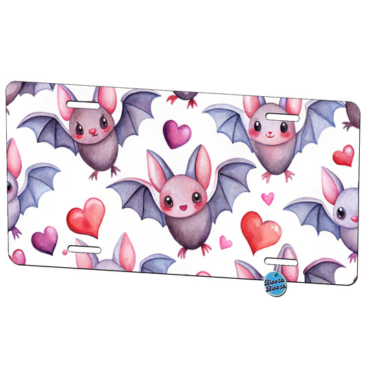 Cute Bats Hearts Watercolor Metal Vanity Novelty Tag License Plate for Trucks Cars SUVs