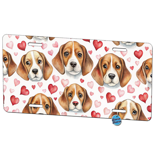 Cute Beagle Dog Faces Hearts Metal Vanity Novelty Tag License Plate for Trucks Cars SUVs