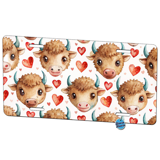Cute Bison Faces Hearts Watercolor Metal Vanity Novelty Tag License Plate for Trucks Cars SUVs