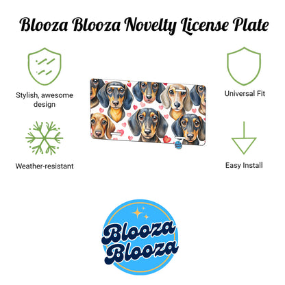 Cute Dachshund Dog Faces Hearts Metal Vanity Novelty Tag License Plate for Trucks Cars SUVs