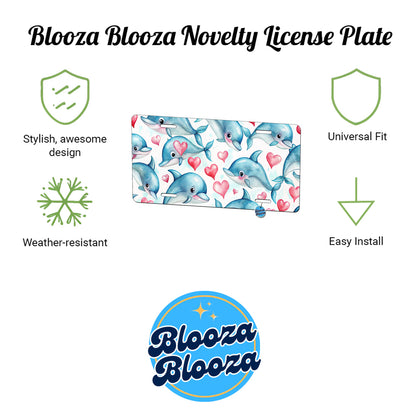 Cute Dolphin Faces Hearts Metal Vanity Novelty Tag License Plate for Trucks Cars SUVs
