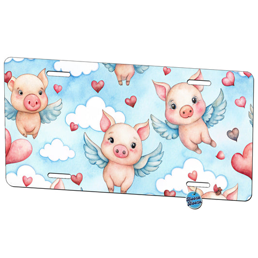 Cute Flying Pigs Hearts Watercolor Metal Vanity Novelty Tag License Plate for Trucks Cars SUVs