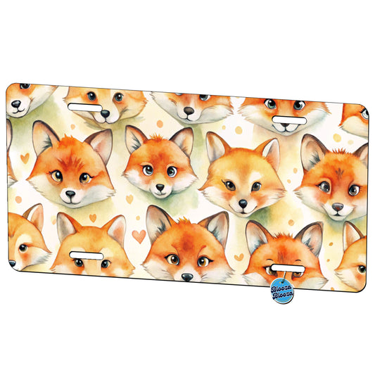 Cute Fox Faces Watercolor Metal Vanity Novelty Tag License Plate for Trucks Cars SUVs