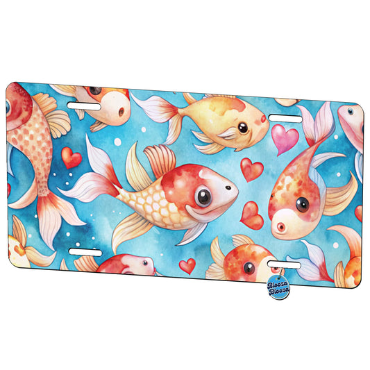 Cute Koi Fishes Hearts Watercolor Metal Vanity Novelty Tag License Plate for Trucks Cars SUVs
