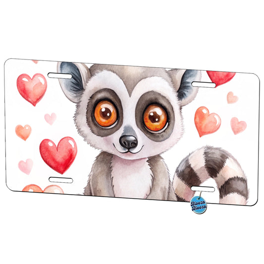 Cute Lemur Hearts Watercolor Metal Vanity Novelty Tag License Plate for Trucks Cars SUVs