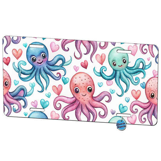 Cute Octopus Hearts Watercolor Metal Vanity Novelty Tag License Plate for Trucks Cars SUVs