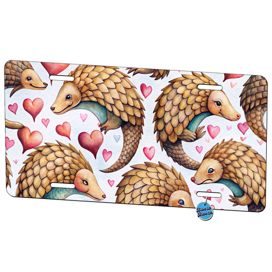 Cute Pangolin Hearts Watercolor Metal Vanity Novelty Tag License Plate for Trucks Cars SUVs