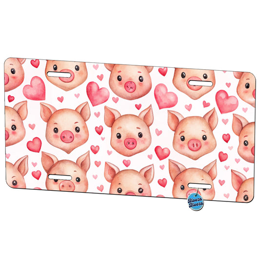 Cute Pig Faces Hearts Watercolor Metal Vanity Novelty Tag License Plate for Trucks Cars SUVs