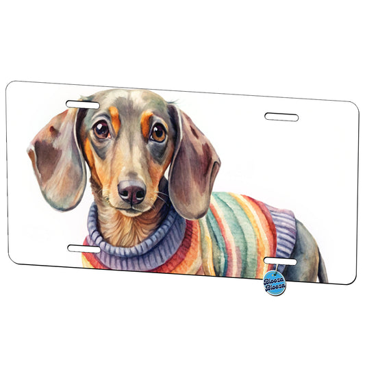 Dachshund Dog Wearing A Sweater Watercolor Metal Vanity Novelty Tag License Plate for Trucks Cars SUVs
