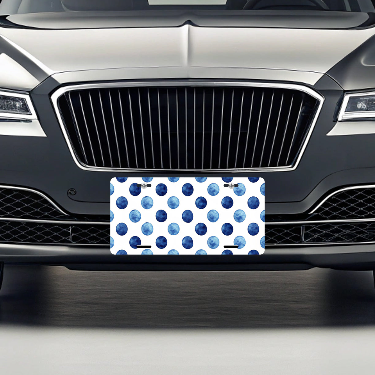 Dark Blue Polka Dots White Background Metal Vanity Novelty Tag License Plate for Trucks Cars SUVs