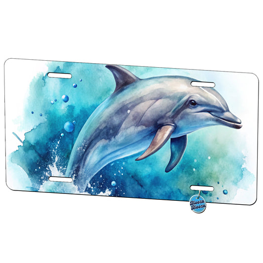 Dolphin In Ocean Watercolor Metal Vanity Novelty Tag License Plate for Trucks Cars SUVs