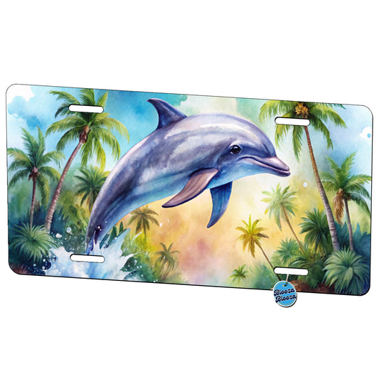 Dolphin Tropical Watercolor Design Metal Vanity Novelty Tag License Plate for Trucks Cars SUVs