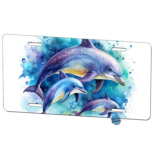 Dolphins Family Watercolor Design Metal Vanity Novelty Tag License Plate for Trucks Cars SUVs