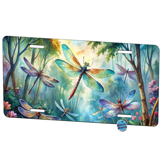 Dragonflies Forest Fantasy Watercolor Design Metal Vanity Novelty Tag License Plate for Trucks Cars SUVs