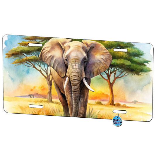 Elephant African Plain Watercolor Design Metal Vanity Novelty Tag License Plate for Trucks Cars SUVs