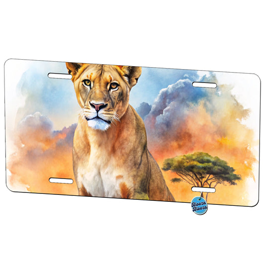 Female Lion African Plain Watercolor Design Metal Vanity Novelty Tag License Plate for Trucks Cars SUVs