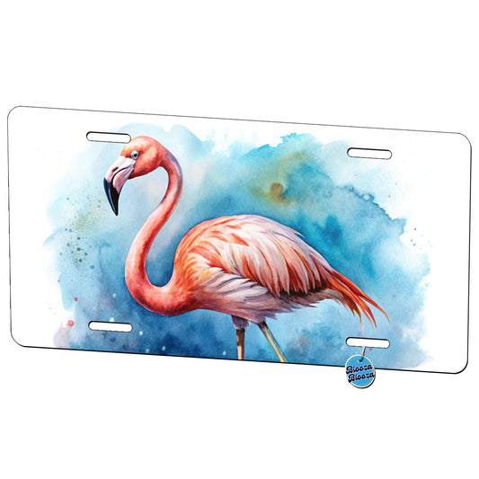 Flamingo Bird In Water Watercolor Metal Vanity Novelty Tag License Plate for Trucks Cars SUVs