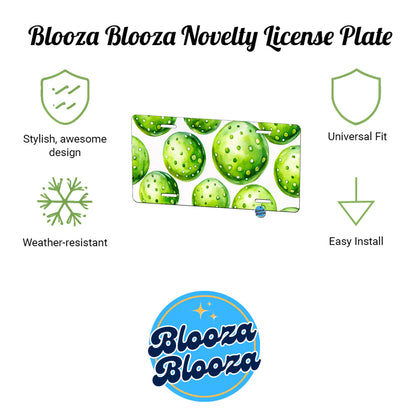 Fluorescent Green Pickleballs Metal Vanity Novelty Tag License Plate for Trucks Cars SUVs