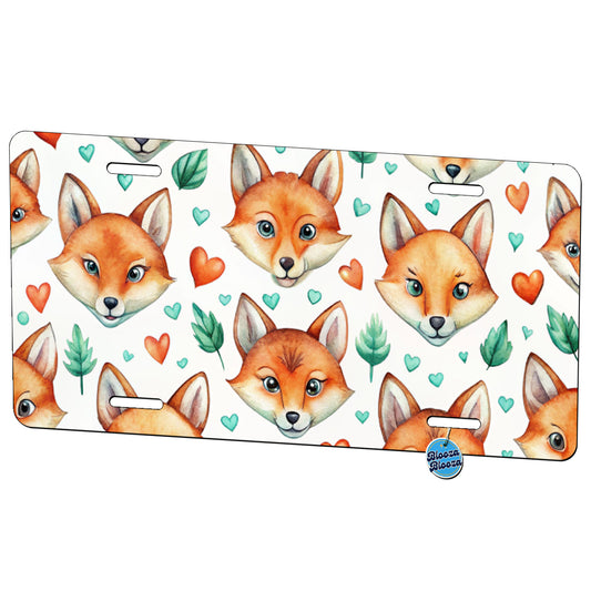 Fox Faces Hearts Watercolor Metal Vanity Novelty Tag License Plate for Trucks Cars SUVs