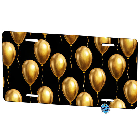 Gold Balloons Black Background Birthday Anniversary Metal Vanity Novelty Tag License Plate for Trucks Cars SUVs