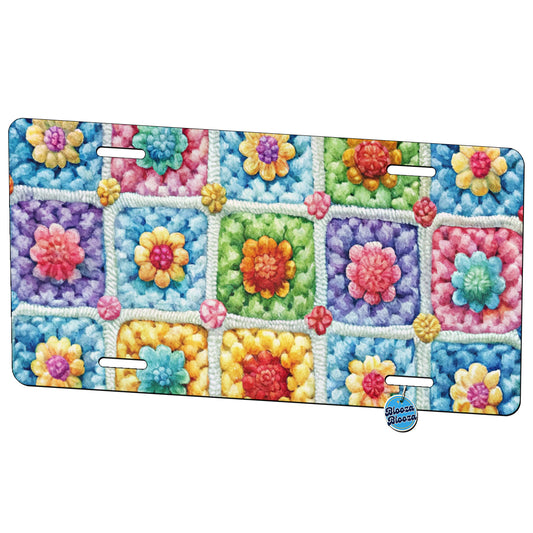 Granny Square Crochet Crocheting Pattern Watercolor Metal Vanity Novelty Tag License Plate for Trucks Cars SUVs