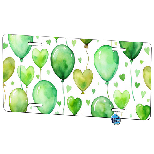 Green Balloons Hearts Watercolor Birthday Metal Vanity Novelty Tag License Plate for Trucks Cars SUVs