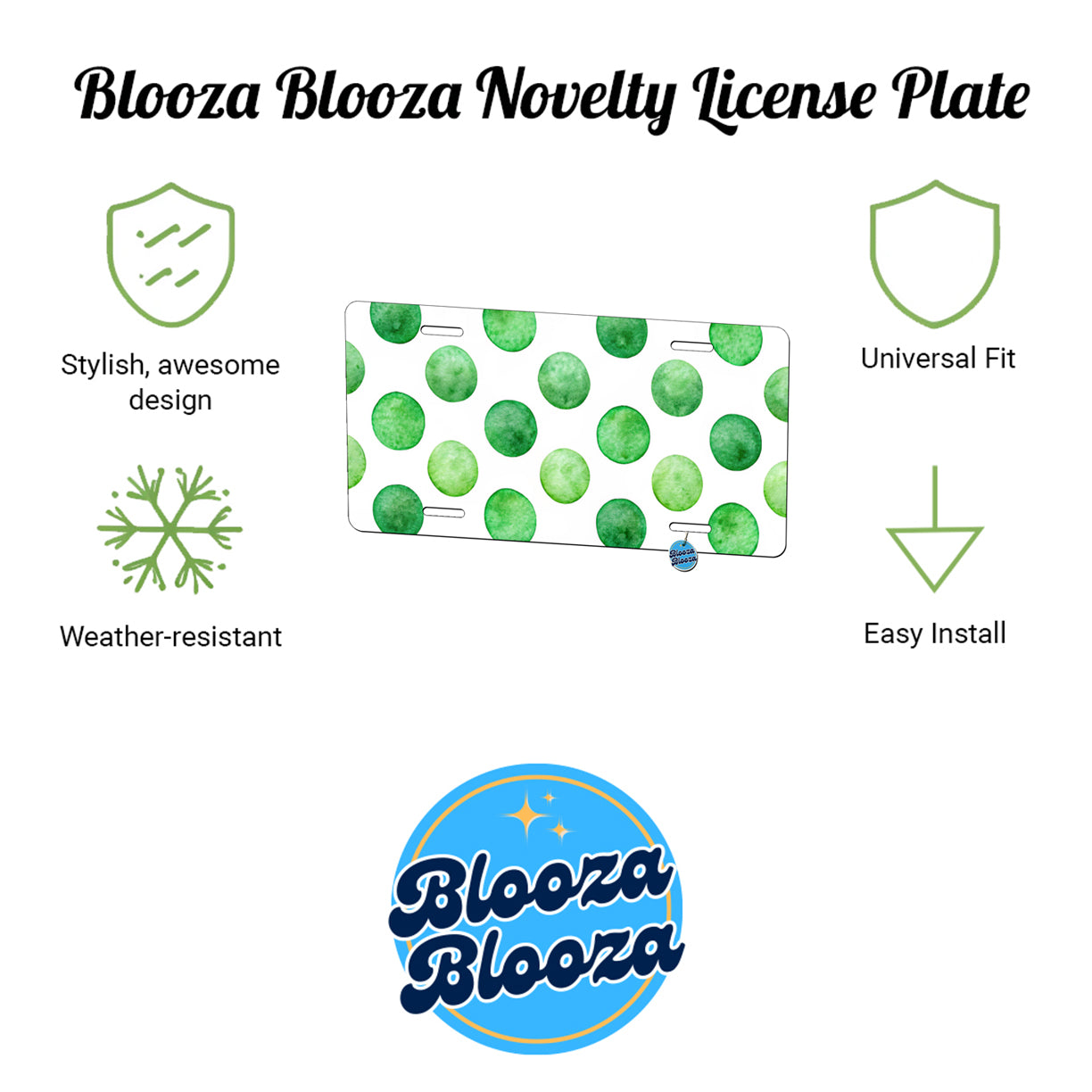 Green Polka Dots White Background Metal Vanity Novelty Tag License Plate for Trucks Cars SUVs