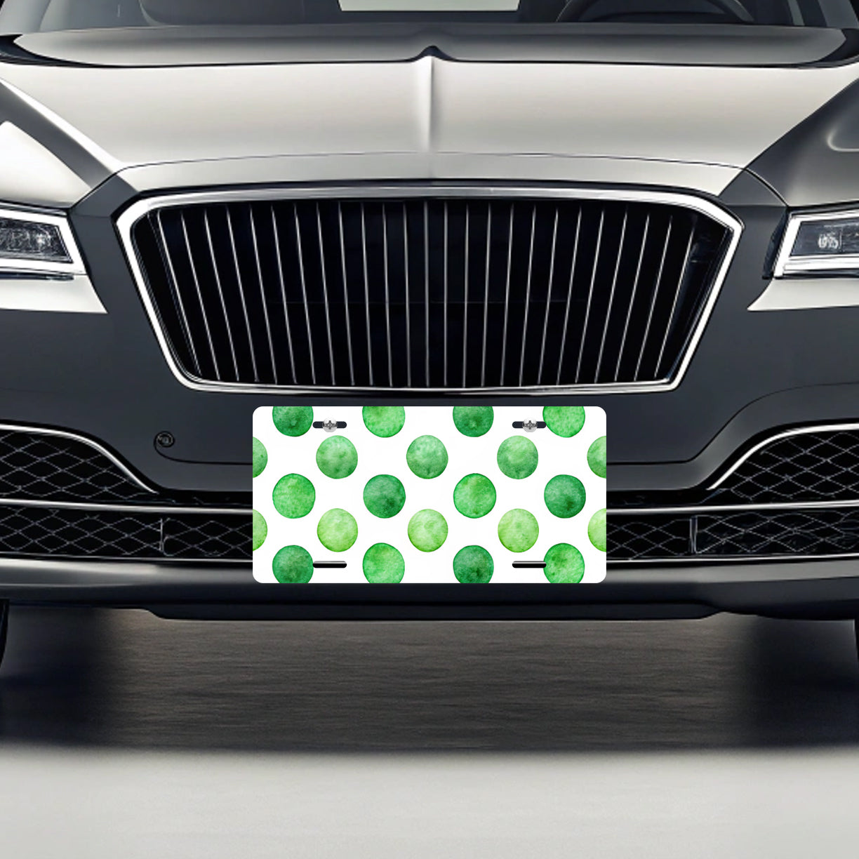 Green Polka Dots White Background Metal Vanity Novelty Tag License Plate for Trucks Cars SUVs