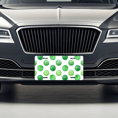 Green Polka Dots White Background Metal Vanity Novelty Tag License Plate for Trucks Cars SUVs