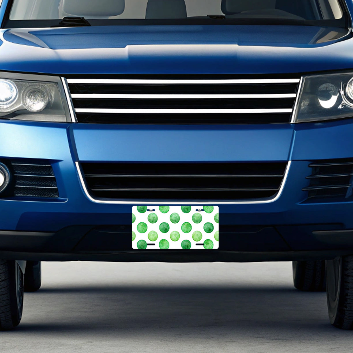 Green Polka Dots White Background Metal Vanity Novelty Tag License Plate for Trucks Cars SUVs