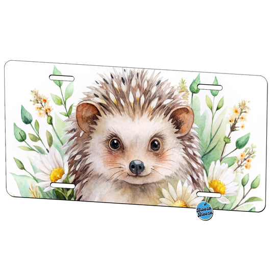 Hedgehog Watercolor Design With Daisies Metal Vanity Novelty Tag License Plate for Trucks Cars SUVs