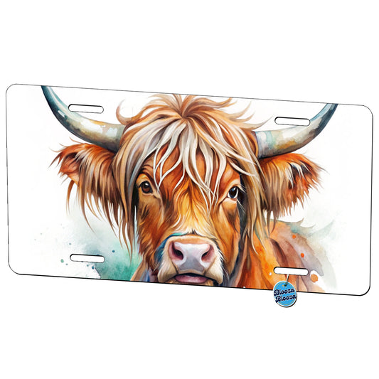 Highland Cow Watercolor Design Metal Vanity Novelty Tag License Plate for Trucks Cars SUVs