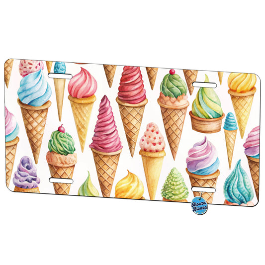 Ice Cream Cones Colorful Metal Vanity Novelty Tag License Plate for Trucks Cars SUVs