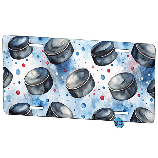 Ice Hockey Pucks Watercolor Metal Vanity Novelty Tag License Plate for Trucks Cars SUVs
