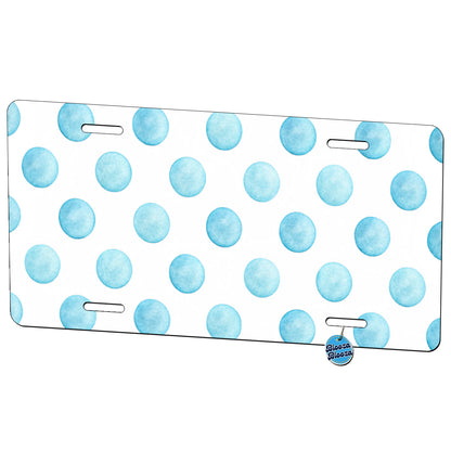 Light Blue Polka Dots White Background Metal Vanity Novelty Tag License Plate for Trucks Cars SUVs
