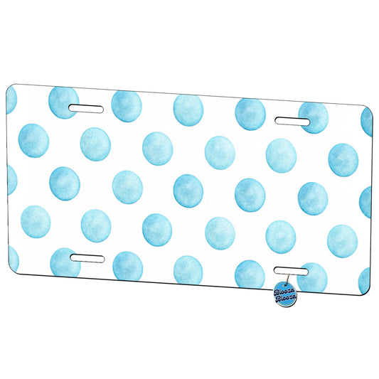 Light Blue Polka Dots White Background Metal Vanity Novelty Tag License Plate for Trucks Cars SUVs