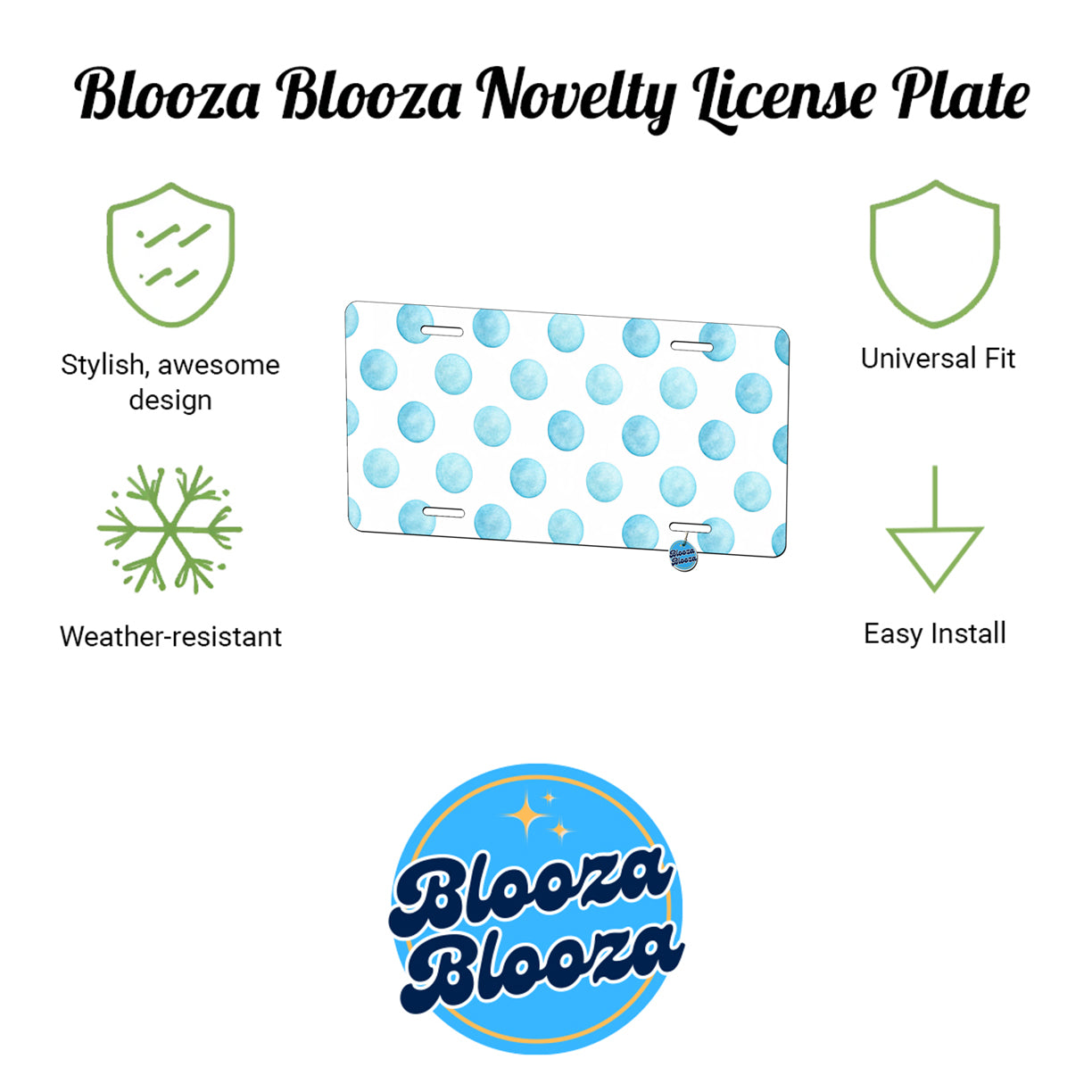 Light Blue Polka Dots White Background Metal Vanity Novelty Tag License Plate for Trucks Cars SUVs