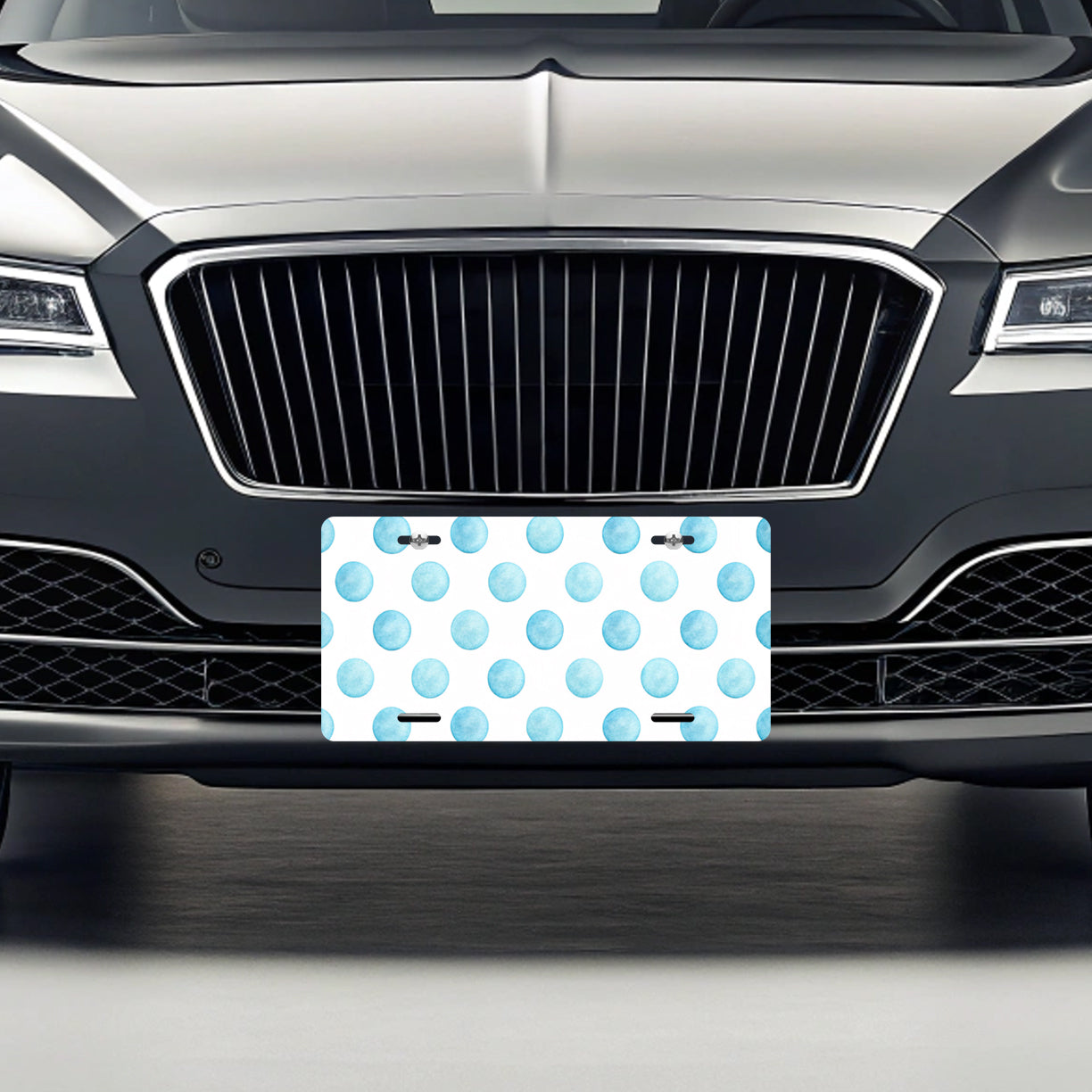 Light Blue Polka Dots White Background Metal Vanity Novelty Tag License Plate for Trucks Cars SUVs