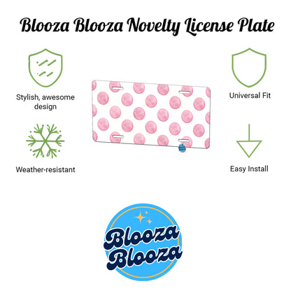 Light Pink Polka Dots White Background Metal Vanity Novelty Tag License Plate for Trucks Cars SUVs