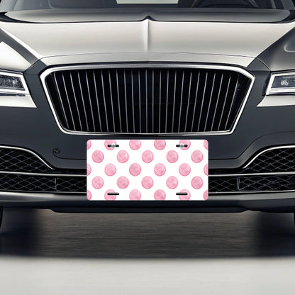 Light Pink Polka Dots White Background Metal Vanity Novelty Tag License Plate for Trucks Cars SUVs